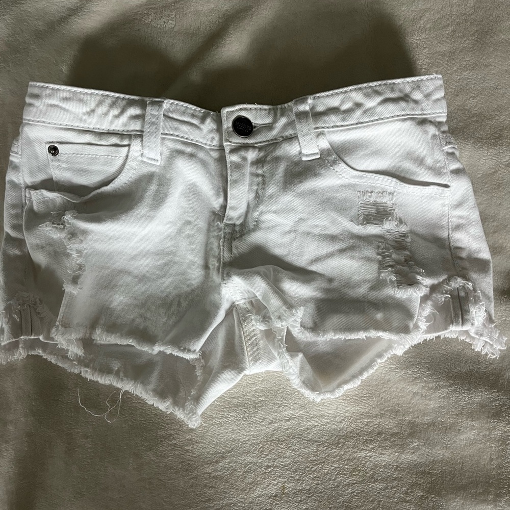 White Distressed Denim Shorts